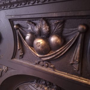 detailed carving on vintage fireplace