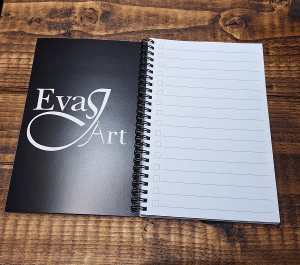 Lined a5 notebook with Eva J art Logo
