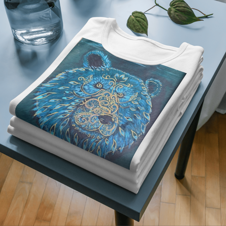tshirt mock up: blue and gold bear  on blue